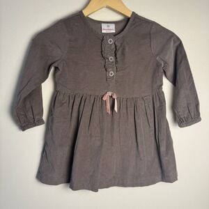 Hanna Andersson Gray Brown Corduroy Dress Girl Ruffled Long Sleeve Size 100 (3T)